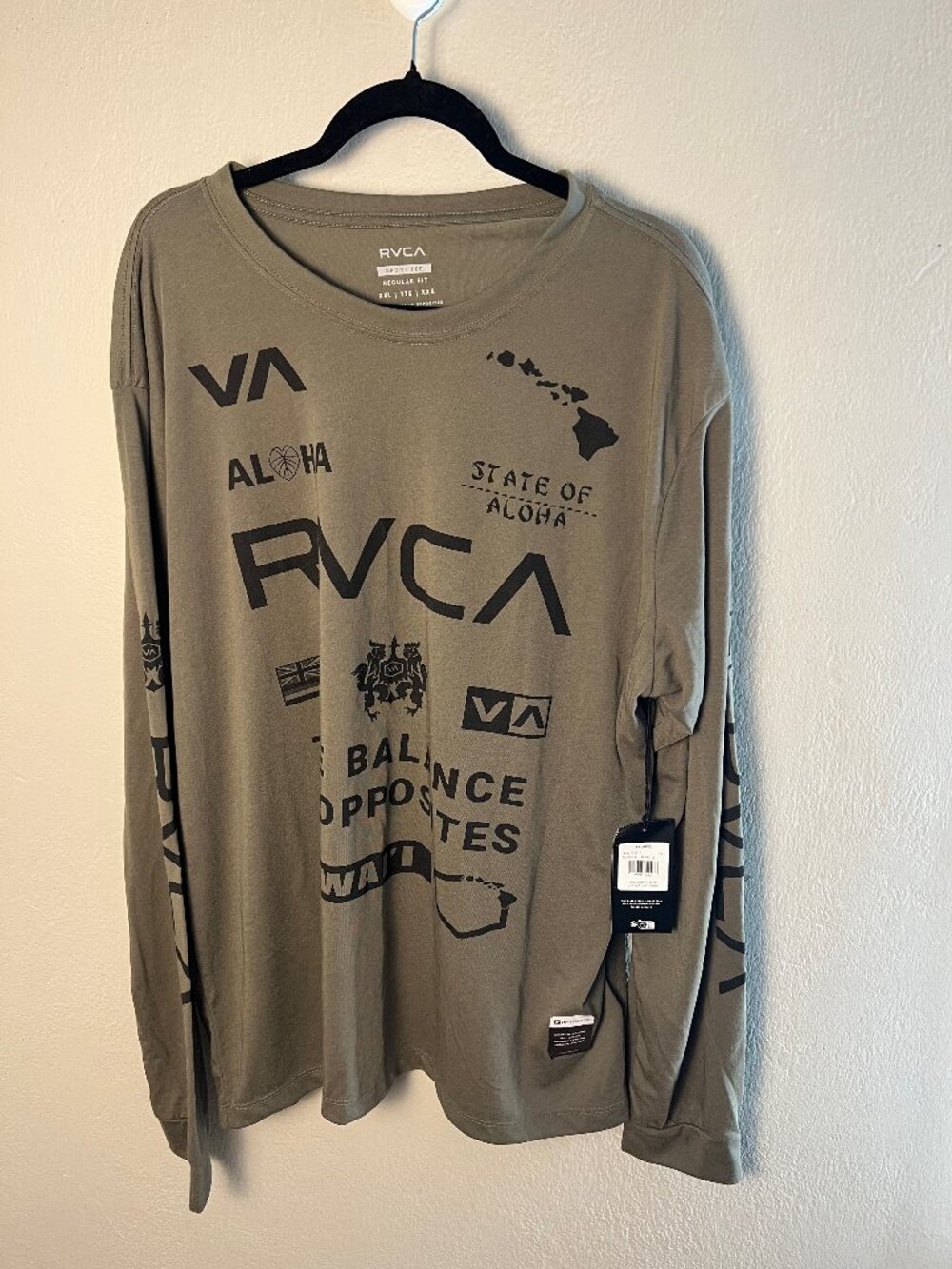 RVCA Long Sleeve Graphic Tee XXL NWT | Hawaii Balance of Opposites Surf Skate Sh